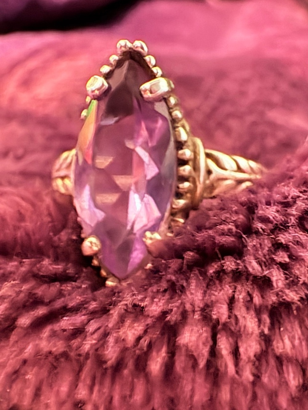 Vintage Kabana Purple Marquise Amethyst Ring with Sterling Silver Setting